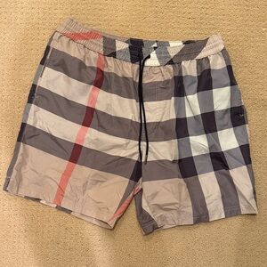 Burberry Beige and Black Check Swim Trunks